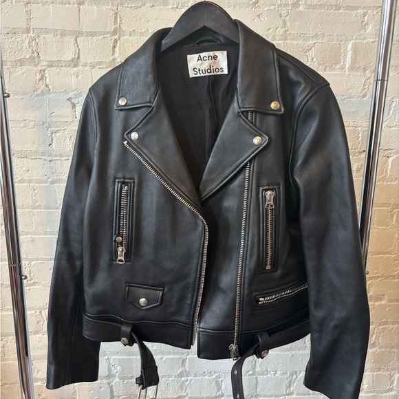 ACNE BLACK LEATHER JACKET size 42 - Picture 1 of 8